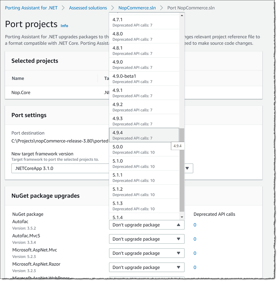 Porting Assistant for features Amazon  Services